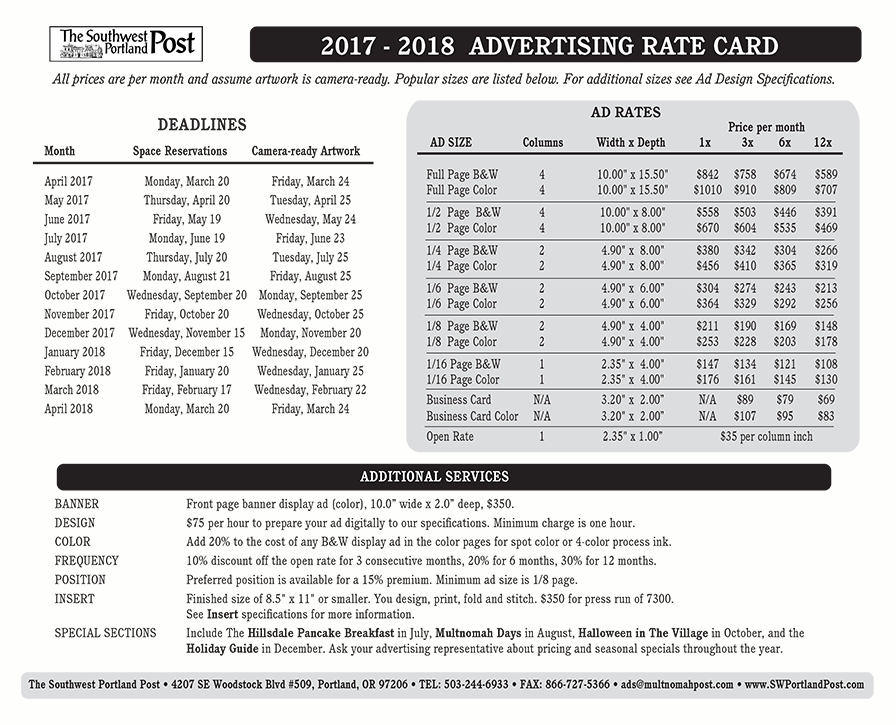 Ad Rate Card 2017-2018